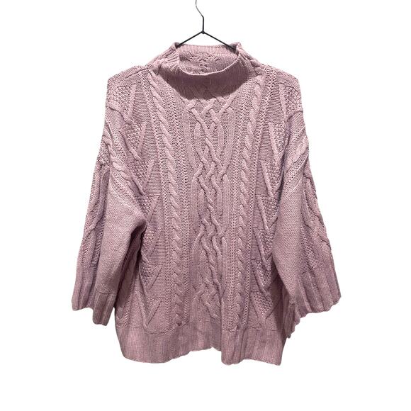 New York & Company Turtleneck Cable knit 3/4 Sleeve Sweater Lavender sz M - Picture 1 of 7